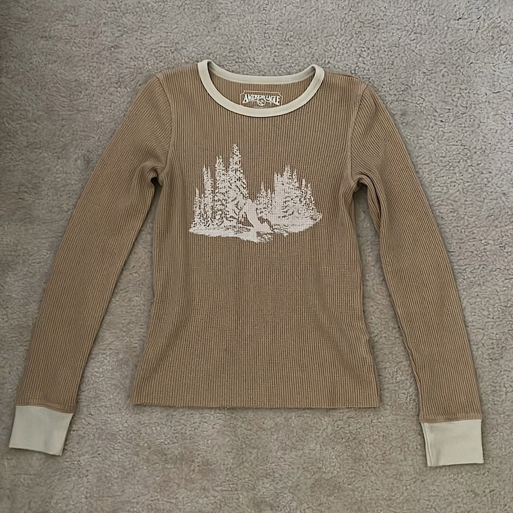 American Eagle brown fitted long sleeve shirt, Extra small